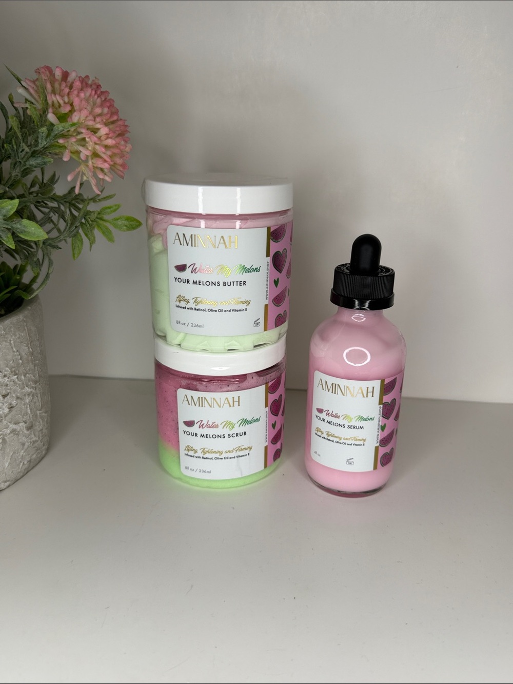 AMINNAH Water My Melons Butter, Srub and Serum set